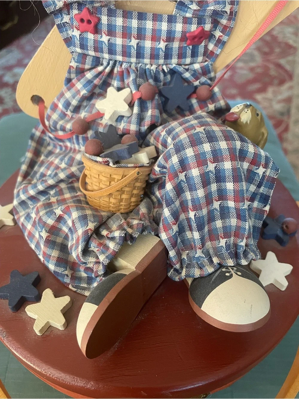Longaberger Doll-Topped Woven Basket in Red, Blue & Natural